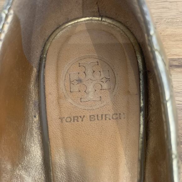 TORY BURCH QUINN QUILTE GOLD PATENT LEATHER BALLET FLATS SIZE 8.5M - Picture 9 of 12